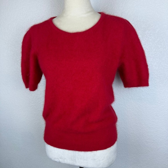 VTG 90's PRONTO GOLD Red Angora & Lambswool Short Sleeve Sweater Top Women's Sm - Picture 2 of 7